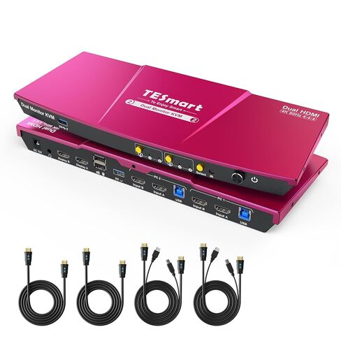 TESmart USB 3.0 HDMI KVM Switch 2 شاشات 2 أجهزة كمبيوتر 4K @ 60 هرتز، شاشة مزدوجة KVM Switch HDMI 2 منفذ عرض ممتد، الصوت والميكروفون، محاكيات EDID، مفتاح زر مع كابلات الإدخال، مفتاح التشغيل السريع in Saudi Arabia