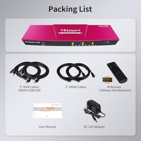 TESmart USB 3.0 HDMI KVM Switch 2 شاشات 2 أجهزة كمبيوتر 4K @ 60 هرتز، شاشة مزدوجة KVM Switch HDMI 2 منفذ عرض ممتد، الصوت والميكروفون، محاكيات EDID، مفتاح زر مع كابلات الإدخال، مفتاح التشغيل السريع in Saudi Arabia