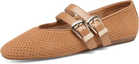 Mary Jane Flats for Women Woven Raffia Round Toe Ballet Flat Comfortable Walking Ballerina Shoes with Double Buckle Strap in Kuwait