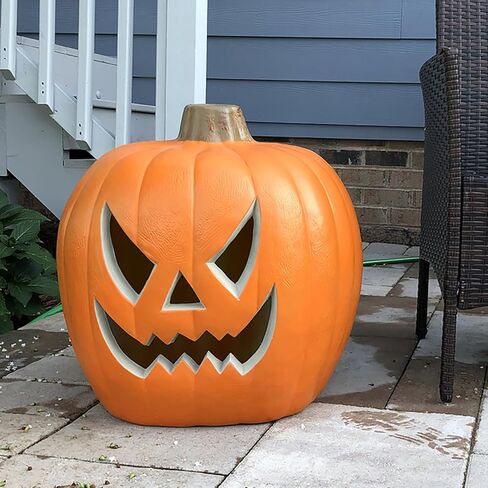 Lighted Pumpkin Lamp, 16inch Waterproof Jack O Lantern Prelit Large Artificial Pumpkin with Scary Anger Face for Halloween Party, Porch, Front Door, Fireplace Outdoor Decorations, 16" in Saudi Arabia