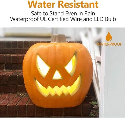 Lighted Pumpkin Lamp, 16inch Waterproof Jack O Lantern Prelit Large Artificial Pumpkin with Scary Anger Face for Halloween Party, Porch, Front Door, Fireplace Outdoor Decorations, 16" in Saudi Arabia