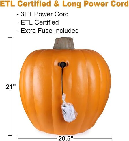 Lighted Pumpkin Lamp, 16inch Waterproof Jack O Lantern Prelit Large Artificial Pumpkin with Scary Anger Face for Halloween Party, Porch, Front Door, Fireplace Outdoor Decorations, 16" in Saudi Arabia