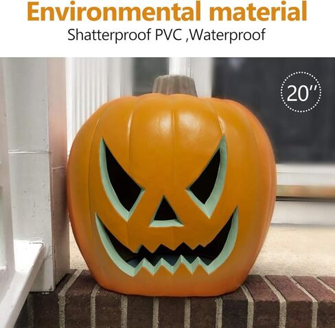 Lighted Pumpkin Lamp, 16inch Waterproof Jack O Lantern Prelit Large Artificial Pumpkin with Scary Anger Face for Halloween Party, Porch, Front Door, Fireplace Outdoor Decorations, 16" in Saudi Arabia