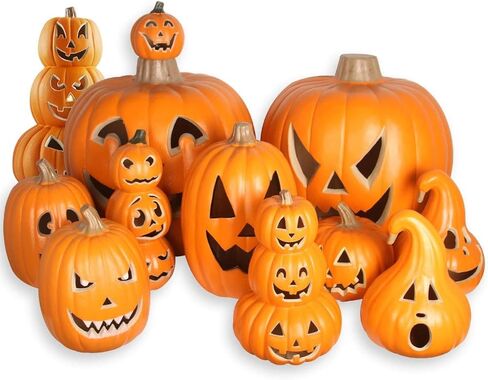 Lighted Pumpkin Lamp, 16inch Waterproof Jack O Lantern Prelit Large Artificial Pumpkin with Scary Anger Face for Halloween Party, Porch, Front Door, Fireplace Outdoor Decorations, 16" in Saudi Arabia