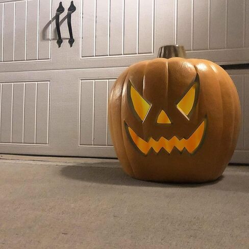 Lighted Pumpkin Lamp, 16inch Waterproof Jack O Lantern Prelit Large Artificial Pumpkin with Scary Anger Face for Halloween Party, Porch, Front Door, Fireplace Outdoor Decorations, 16" in Saudi Arabia