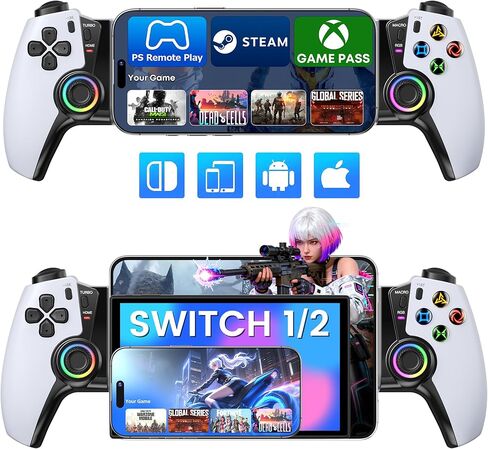وحدة تحكم التبديل متوافقة مع Switch 2/Switch/OLED/Android/iPhone، وحدة تحكم التبديل اللاسلكية قطعة واحدة Joypad مع عصا التحكم ذات تأثير Hall / مشغلات Hall تدعم Xbox Cloud، Steam Link، GeForce Now in Kuwait