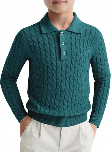 Haloumoning Boys Cable Knit Polo Shirt Kids Long Sleeve Sweater Fall Fashion Clothes 5-14 Years in Saudi Arabia