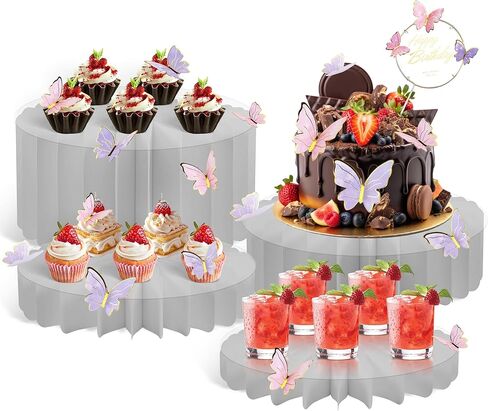 4 عبوات من رافعات البوفيه الأكريليك | حوامل عرض الطعام مع حوامل أسطوانية قابلة للتعديل للحفلات | مجموعة قاعدة الكيك الطويلة لطاولات الزفاف وأعياد الميلاد والاحتفالات (أسود، 4 متنزهات) in Kuwait