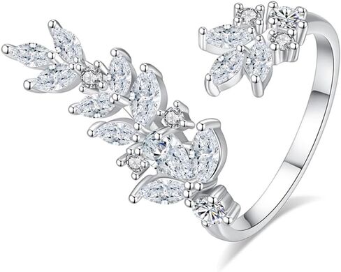 14K Gold Vine Ring, Adjustable Canary Moissanite Floral Openwork Band Jewelry for Women in Saudi Arabia
