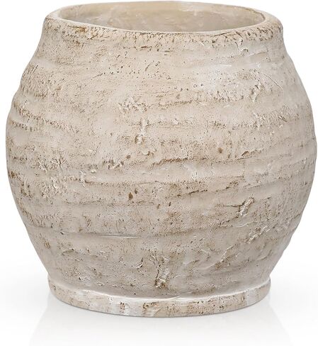 Briful 6.1'' Large Ceramic Rustic Vase Shabby Vintage Textured Vase, 4.72'' Wide Mouth Pampas Jar Vases Pottery for Fake Flowers Branches, Farmhouse Home Décor, Weddings Shelf Table Decor, Cream White in Saudi Arabia