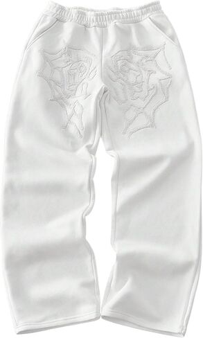 بنطال رياضي فضفاض برسوم جرافيك للرجال Y2K Spiderweb بخصر مطاطي وساق واسعة in Kuwait