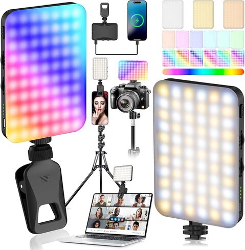 Selfie Light with Power Bank & RGB & 3 Light Modes, 91 LEDs 96+ CRI Studio Lighting, 2000mAh Portable Fill Light Clip-On with 360° Rotation, Phone & Camera Clip for TikTok YouTube Content Creators in Saudi Arabia