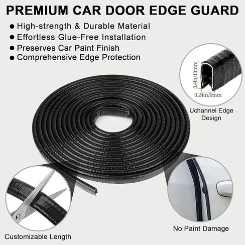 Car Door Edge Guards Black - 16.5Ft(5M) Car Door Protector Fits Most Vehicles,Provides Edge Trim and Paint Protection for Trucks,Suvs,Sedans,No Adhesive Required,Fade Resistant,Easy to Cut in Saudi Arabia