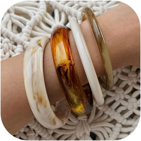 Chunky Acrylic Bangle Bracelet for Women Colorful Resin Bracelets Trendy Stack Statement Cuff Jewelry Gift in Saudi Arabia