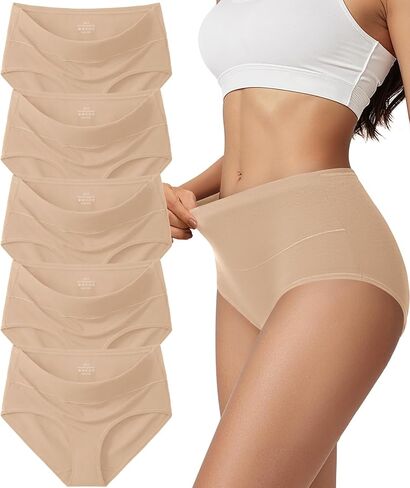 Cotton Underwear for Women High Waisted Full Coverage Briefs Soft Ladies Panties 5 Pack in Saudi Arabia