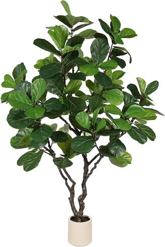 Fiddle Leaf Fig Tree Artificial - 6ft Faux Fiddle Leaf Fig Tree with White Planter - Fig Tree Artificial with Lifelike Leaves for House Office Living Room Indoor Home Decor in Kuwait