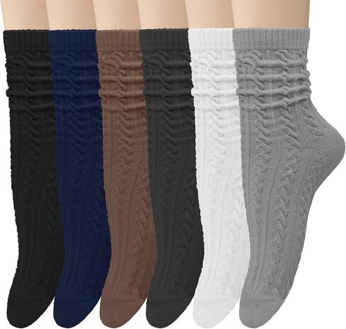 Chalier 6 Pairs Womens Crew Socks, Retro Casual Knit Socks Soft Cotton Sock for Women in Kuwait