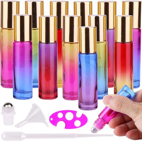 inice 12 Pack charler bottles stseral rowler زجاجات زجاجية صافية 10 مل لفة من الفولاذ المقاوم للصدأ على قبعة معدنية للكرة للرعاية اليومية in Kuwait