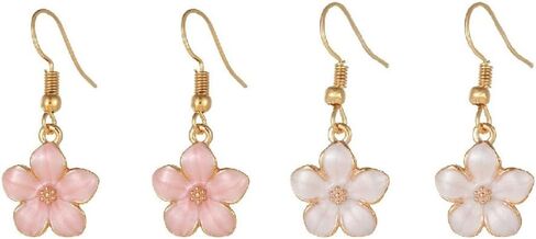 Cute Sakura Flower Hoop Earrings for Women, Sweet Stunning Enamel Cherry Blossom Drop Dangle Earrings Trendy 14K Gold Beauty Aesthetic Jewelry Gifts in Saudi Arabia