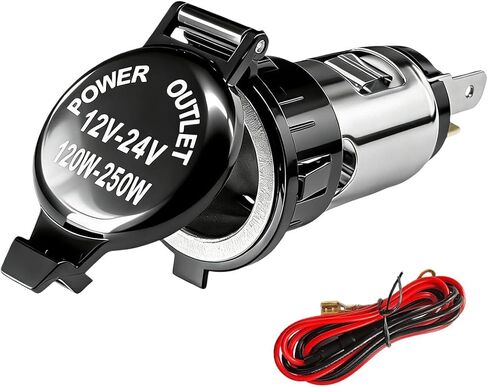 Car Cigarette Lighter Socket, 12V/24V Female Power Outlet Plug with Cover & Wiring Harness, Waterproof Cigarette Lighter Receptacle Replacement for Motorcycle Truck Marine Boat in Saudi Arabia