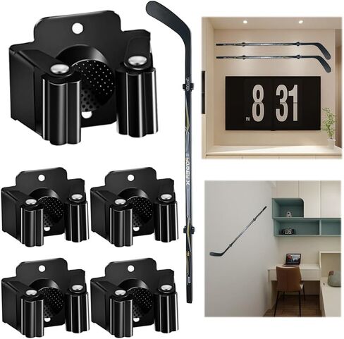 4 PCS الحائط حامل الهوكي ، تم تثبيته في أي زاوية لعقد المضرب بحزم ، مع وسادة المتداول لحماية المضرب ، مواد الفولاذ المقاوم للصدأ القوي (أسود) in Kuwait