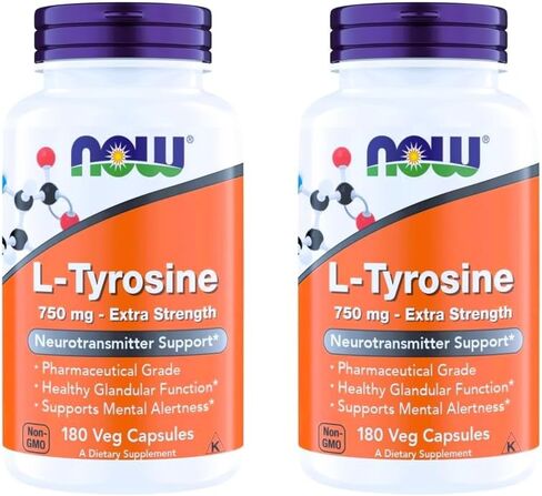NOW Foods Supplements، ل-تيروسين 750 مجم، يدعم اليقظة العقلية*، دعم الناقلات العصبية*، 180 كبسولة نباتية in Kuwait