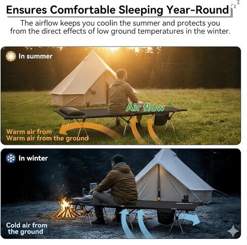 Flyernature 2-in-1 Ultra-Light Portable Camping Cot for Adults - Military Heavy Duty Folding Backpacking Cot with Leg Extenders, 300 LBS One Person Sleeping Cot, Black (75"x26"x15.8") in Saudi Arabia