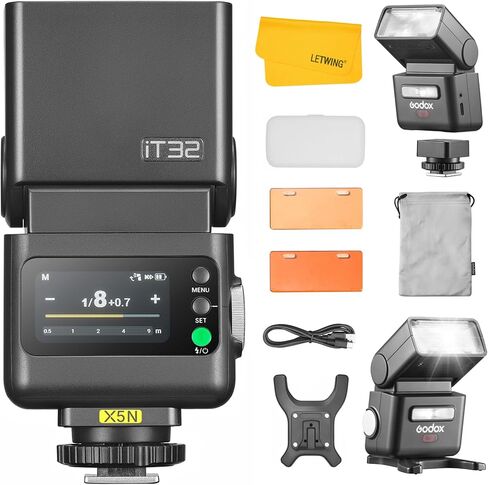GODOX IT32 TTL Camera Flash with X5F Wireless Flash Trigger for FUJI, 2.4G Wireless Flash HSS 1/8000s, Built-in Receiver & Lithium Battery, 510 Full Power Flashes, LED Modeling Light, Magnetic Hotshoe in Saudi Arabia