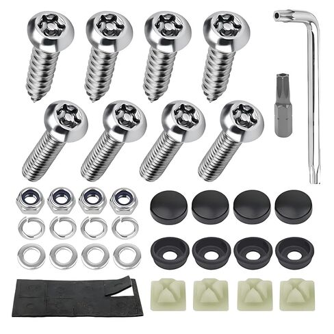 4 Set Anti Theft License Plate Screws Kits, License Plate Fasteners, Stainless Steel Rustproof Security Bolts Fasteners, M6 (1/4") Tamper Proof Screws for Front Rear Frame Holder Mounting in Kuwait