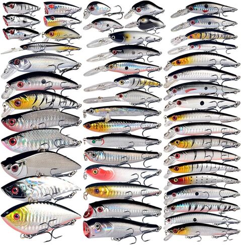 56 طعوم مياه pcsTop لباس الصيد السحر عدة معالجة الطعم Crankbait Swimbaits Jerkbaits Minnow الطعوم الصلبة سمك السلمون المرقط بايك موسكي Walleye جثم خطاف ثلاثي للمياه العذبة والمياه المالحة in Kuwait