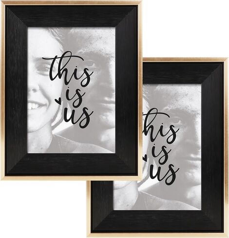 ArtbyHannah 8x10 Inch Picture Frames, Modern Black and Gold Photo Frames with Real Glass Cover for Tabletop Display or Wall Mount (2 Pack) in Saudi Arabia