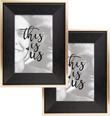 ArtbyHannah 8x10 Inch Picture Frames, Modern Black and Gold Photo Frames with Real Glass Cover for Tabletop Display or Wall Mount (2 Pack) in Saudi Arabia