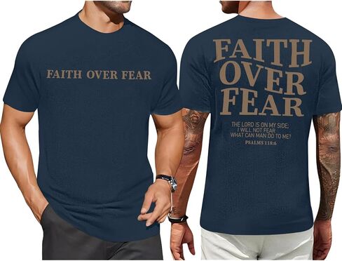 BANGELY Faith Over Fear Shirt Men Graphic Shirts Oversized Workout Gym Jesus Christian Religious Tees Short Sleeve Tops in Saudi Arabia