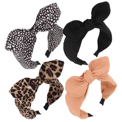 Bandana Headband for Women Wide Bow Knotted Headbands Rabbit ear Elastic Hairband Paisley Hair Bands No Slip Cute Hair Accessories, 4PCS(Black, Red, White, Anvy Blue) in Kuwait