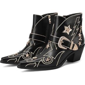 ووجهت حذاء رعاة البقر المطرز في الكاحل الغربي للسيدات بأحذية رعاة البقر المشاركة في كعب منخفض مع مشبك معدني للحفلات الموسيقية للمهرجانات والمغامرات في الهواء الطلق in Kuwait