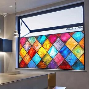 Stained Glass Window Privacy Film Static Cling Rainbow Window Film Decorative Window Film UV Blocking Frosted Glass Sticker Window Tint 39.3x17.7 Inch for Home Office in Kuwait