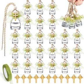 30 مجموعة من زجاجات المياه المقدسة المفضلة للمعمودية، سعة 8 مل، حاوية مياه مقدسة مسيحية كاثوليكية صغيرة مع دبوس متقاطع وشريط لهدية المعمودية الكاثوليكية في الكنيسة (أصفر، أسطواني) in Kuwait