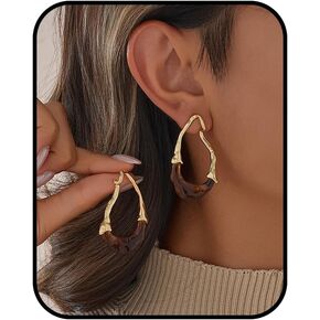 Gold Statement Earrings for Women, Elegant Golden-Tone Geometric Hoop Earrings with Translucent Resin Droplet Vintage Western for Vacation Novelty Jewelry Gifts in Kuwait