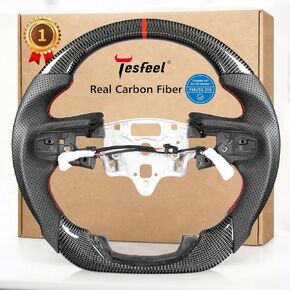 Carbon Fiber Steering Wheel for GMC Sierra 1500 2019-2024, D-Shaped Flat-Bottom, Nappa Perforated Leather Grip, Hand-Stitched (No Paddle Shifters) in Kuwait