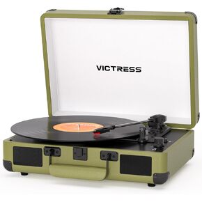 مشغل تسجيل على شكل حقيبة، مشغل تسجيل فينيل محمول بلوتوث مع مكبرات صوت ستيريو، قرص دوار ثلاثي السرعات، USB إلى تسجيل رقمي، مقبس RCA/AUX/سماعة الرأس، مشغل فينيل هدية قديم، أخضر طحلبي in Kuwait