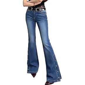 Women Bell Bottom Jeans Stretchy Flare Mid Rise Embroidery Vintage Denim Pants 90s Outfits Y2k Clothes in Saudi Arabia