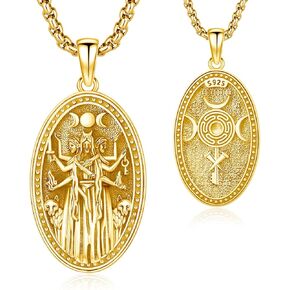 Hecate Wiccan Triple Moon Goddess Necklace Tetragrammaton Nudo De Bruja Plata 925 Original Sterling Silver Cat Moon Pendant Hekate Witch Necklace Amulet Witchy Jewelry Gifts for Women Men in Kuwait