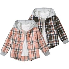 2 Pcs Girls Plaid Shirt Casual Button Down Shirts Long Sleeve Hoodies Tops for 3-12Years in Kuwait