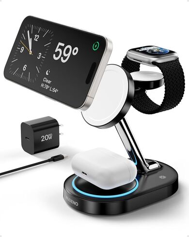Fast Charging Station for Magsafe Apple Devices, Wireless Charger Station for MagSafe iPhones, 3 in 1 Magnetic Charger Stand for iPhone 15/14/13/12, Apple Watch & AirPods(Blk) in Saudi Arabia