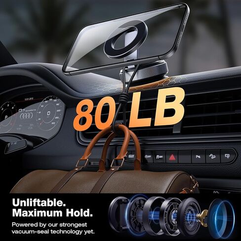 Magnetic Phone Holder for Car, Aerospace Aluminum iPhone Mount with 3200gf Magnet & 80LBS Vacuum Suction, 360° Adjustable Dashboard Mount Compatible with MagSafe iPhone 17 Pro Max/16/15/14/13 in Saudi Arabia