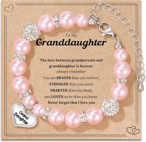 سوار على شكل قلب من اللؤلؤ الوردي للحفيدة أو ابنة الأخت، هدية مجوهرات ساحرة منقوشة، سوار مجوهرات للفتيات الصغيرات لأعياد الميلاد أو تذكار عيد الميلاد in Kuwait