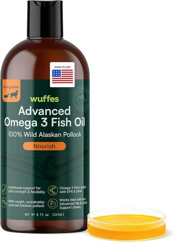 زيت بولوك ألاسكا البري للكلاب من Wuffes - أحماض دهنية EPA وDHA طبيعية، أوميجا 3 للكلاب، يدعم صحة الجلد والمعطف، وتغذية المفاصل، والجهاز المناعي - زيت سمك نقي 100% للحيوانات الأليفة - 8 أونصة in Kuwait