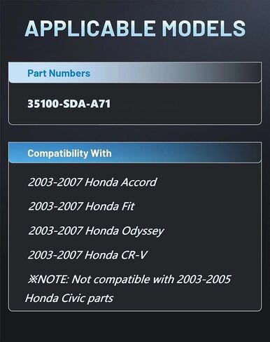 35100-SDA-A71 مجموعة أسطوانة قفل مفتاح الإشعال مع مفتاحين (بدون رقاقة) - متوافق مع Honda Accord 2004-2007 Odyssey 2005-2007 Element 2007 in Saudi Arabia
