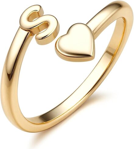FUNRUN JEWELRY Gold Initial Rings for Women Non Tarnish 14K Gold Plated Adjustable Letter Rings A-Z Dainty Heart Alphabet Stackable Band Ring Trendy Capital Letter Pinky Knuckle Thumb Ring in Kuwait