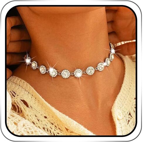 ACEDRE Colorful Gold Rhinestone Choker Necklace Multicolor Crystal Gem Costume Jewelry for Women in Saudi Arabia
